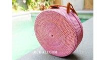 sling bags circle rattan synthetic pink color